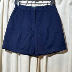LUX230 Lauren Ralph Lauren Navy Blue Pleated Front High Waist Chino Shorts  8P